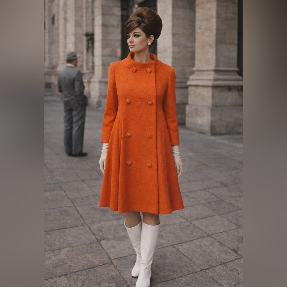 Nan Duskin Philadelphia Orange Double-Breasted Swing Coat Vintage 60s